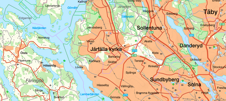 En översiktskarta över Järfälla och angränsande kommuner.