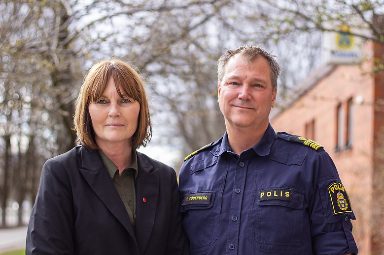Eva Ullberg, kommunstyrelsens ordförande och Torgny Söderberg, lokalpolisområdeschef
